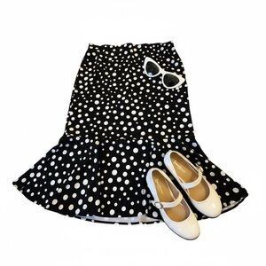 Black White Polka Dot High Waisted Flare Skirt XL Pin Up Retro Chic by Messini